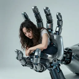 a woman trapped inside a giant robotic hand