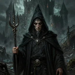 a highly detailed color illustration portrait of a grim hobbit sorcerer, dark moody eerie castle setting, horror art, d & d portrait, planescape, frankenstein, hires, cgsociety, 4 k, centered, art by tim hildebrandt and frank frazetta and gerald brom and greg rutkowski