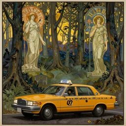 scenes from taxi driver by gustave dore and marco mazzoni, art nouveau, symbolist, visionary, gothic, pre - raphaelite, letterbox,