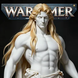 a pinup poster of the emperor from warhammer 40k by Peter Paul Rubens and Sakimichan, porcelain white skin, bare chest silk robes, voluptuous male, long luxurious light blond hair, long straight golden blond hair, very very long blond hair, depicted as the greek sun god Apollo, clear sharp focus, 4K, artstation