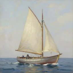 oil painting of boat with sail