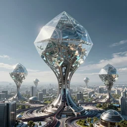 glass crescents in the sky, beautiful landscape, highly detailed, machine planet, wires, buildings, alien utopia, metallic surface, diamond trees, advanced technology, cinematic lighting, sharp focus, artstation, intricate, masterpiece, art by maria panfilova and dylan kowalski and huifeng huang