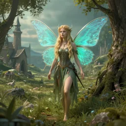 fairy on a medieval land, lunarpunk, digital art