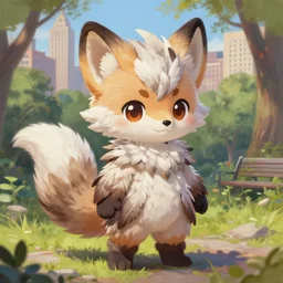 a cute chibi harpy fox - boy fursona completely covered in feathers and wearing a full outfit made of feathers is standing in anime scenery central park new york. trending on pixiv. trending on artstation. a vibrant digital oil painting. a highly detailed drawing of a character portrait by terese nielsen and edvard gurney guay