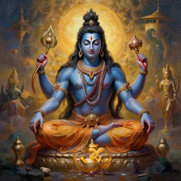 digital visionary painting, hindu art, masterpiece, lord shiva creates the world with his primordial om, realistic, highly detailed, post produced