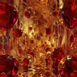 vivid conceptual dream of resonating fear, vaporwave, intense fear textures, vaporwave wallpaper environment, intense fear vibe, nobody here, intense fear shapes, intense fear structures, gold, ruby, glass, water, HDR, octane render, 8k, 4k