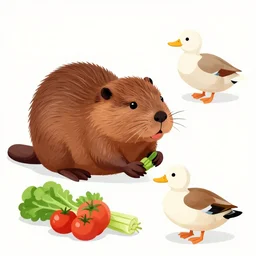 beaver and duck, vegetables