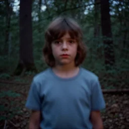 kid looking at camera in forest at dusk, colorized 70s photo, out of focus, motion blur, cctv footage, horror movie, horror lighting, blair witch project, old photo, found footage
