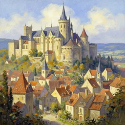 beautiful medieval city by thomas kinkade, trending on artstation