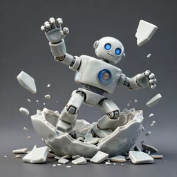 dissection of crazy ceramic exploding crash miniature toy Figure Robot scientist falling apart 8K, zbrush, c4d, in a Studio hollow, surrounded by flying parts, from avengers, explosion drawing, by greg rutkomski, bouguereau, artgerm
