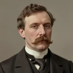 A photograph portrait of Jerma985 with a pyramidal mustache in the late 1800s, taken in the late 1800s, 1870s, grainy, taken on a Field View Camera, realistic, hyperrealistic, very realistic, highly detailed, very detailed, extremely detailed, detailed, digital art, trending on artstation