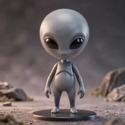 an anime nendoroid of a grey alien, detailed product photo