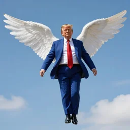 trump as an angel floating in the sky realistic footage