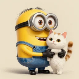 an epic painting minion holding a kawaii cat, pencil drawing, perfect composition, golden ratio, beautiful detailed, photorealistic, digital painting, concept art, smooth, sharp focus, illustration, artstation trending, octane render, unreal engine