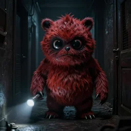 a horrifying furby in the backrooms, dark hallways, flashlight, highly detailed, horror movie, photorealistic, 8k