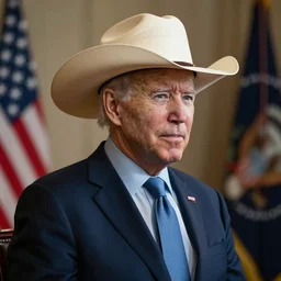 Joe Biden in a room alone wearing a cowboy hat, highly detailed, by Da Vinki