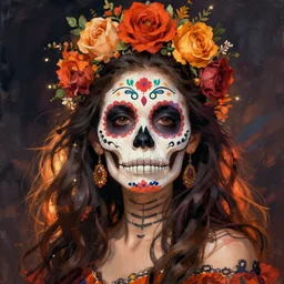 illustration of a sugar skull day of the dead girl, art by paul tinman