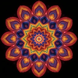 intricate flower mandala bold colors, mandelbulb