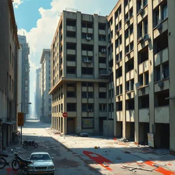 brutalist architecture by le corbusier, abandoned buildings, empty streetscapes, highly detailed oil painting, impasto brush strokes, soft light, 8 k, cyberpunk colour palette, dramatic composition, dramatic lighting, sharp focus, concept art, masterpiece, by adrian ghenie and jenny saville and zhang jingna