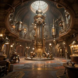 Interior of a Steampunk amusement park Greg Rutkowski, ArtStation, CGSociety, ultra realistic, ray tracing, 3d render, HDR, Unreal Engine