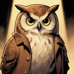 comic book about grumpy owl detective, by rembrandt