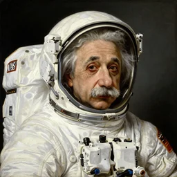 painting of Einstein as an astronaut wearing a big nasa helmet  by George Stubbs, renaissance painting, oil painting, old master