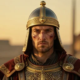 portrait of an ottoman warrior, golden hour, battle scars, war, headshot, luxury, intricate details, trending on artstation, by artgem, wlop, greg rutkowski