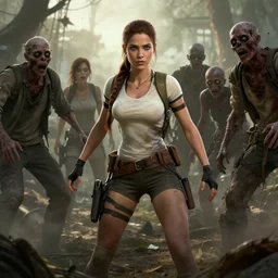 Lara Croft surrounded by zombies, Artstation