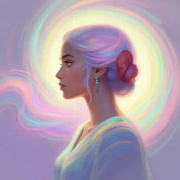 side profile painted portrait, maya ali, wind wizard, gloomhaven, matte painting concept art, beautifully backlit, swirly vibrant color lines ripples, pastel colors, aesthetic octane render!, 8 k hd resolution, by ilya kuvshinov and cushart krentz and gilleard james
