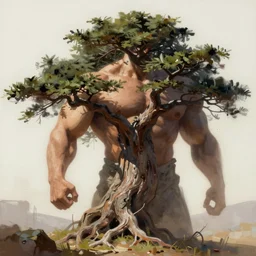 digital painting of cedar of lebanon in the shape of a masculine strong man, abstract, post processing, ultra detailed, trending on artstation