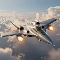 a battle jet, rim lights, particles and dust in the air, fancy clouds, highly detailed professional photo, dynamic lights, particles are flying, depth of field, trending on artstation, illustration, hyper realistic, vray caustics, super detailed, colorful accents, cinematic shot