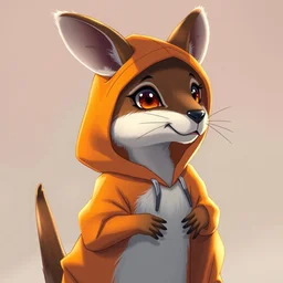 an anthropomorphic kangaroo wearing an orange hoodie, trending on pixiv, detailed, anime, pastel colors, dramatic lighting, by kawacy, trending on furaffinity, furry art