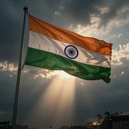 indian flag fluttering in the wind, epic scene, extremely detailed masterpiece, extremely moody lighting, glowing light and shadow, atmospheric, shadowy, cinematic