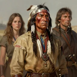 depiction battle worn and scarred native american man, illustration by mandy jurgens and william adolphe bouguereau, artgerm, 4 k, digital art, surreal, highly detailed, artstation, digital painting, concept art, smooth, sharp focus, illustration by mandy jurgens and william adolphe bouguereau
