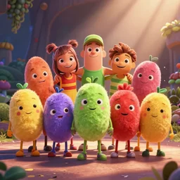 tutti frutti characters being friends, pixar, digital, vivid, hyperdetailed