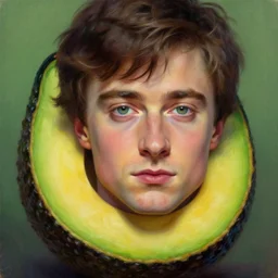 daniel radcliffe is a avocado, artgem, digital painting, color painting, hyperrealistic, concept art, oil painting, masterpiece, concept art, trending on deviantart, realistic and detailed face, highly detailed, high quality, 8 k, soft lighting, fancy colors, fantasy, cinematic, high coherence