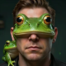 hyperrealistic mixed media image of info wars alex jones with ( ( ( ( ( ( bullfrog face ) ) ) ) ) ), stunning 3 d render inspired art by xiang duan and thomas eakes and greg rutkowski, perfect facial symmetry, hyper realistic texture, detailed attributes and atmosphere, dim volumetric cinematic lighting, 8 k octane render, post - processing, masterpiece,