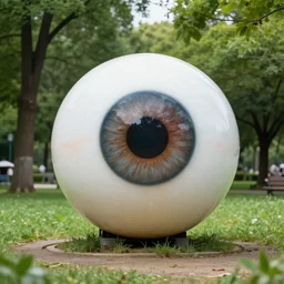 ''a photorealistic picture of a large eyeball in the middle of a park'' 4 k, simple photo