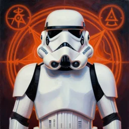portrait of storm trooper by mandy jurgens, cartoon, oil painting, visionary art, symmetric, magick symbols, dramatic ambient lighting, high detail, vibrant colors,