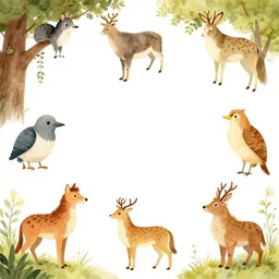 fauna border design game asset vector art, smooth style, illustrated by peggy fortnum and beatrix potter and sir john tenniel