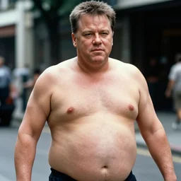 close up mid shot!! real photograph, very obese matt damon exposed belly on street, still photograph, vintage