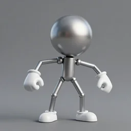 3 d studio render simplistic!!! minimalistic!!!! character concept for a cartoon metal character with a round metal head, a body made of metal poles, arms made of scissor arms, and white metal gloves. flexible!!!!! posing, dynamic!!! expressive!!! trending on artstation, octane render, unreal engine 5 render