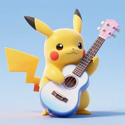 a cute futuristic ukulele with pikachu, 8k, digital art, trending on artstation,