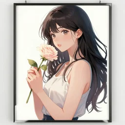pretty woman holding a flower, by wlop, poster, anime key visual, artstation
