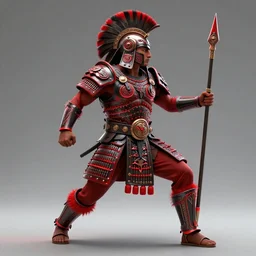 aztec warrior in a ornated armor preparing for war, full body, dynamic pose, red and black neon, concept art, intricate details, highly professionally detailed, cgsociety, highly detailed -