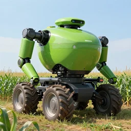 huge green agricultural robot whit wheels in the corn field, sphere shape, robots, humanoid, farming, highly detailed digital painting, agricultural tractor, artstation, concept art, smooth, sharp focus, illustration, art by artgerm and greg rutkowski, unreal engine