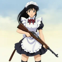 portrait of anime maid with rifle, anatomically correct!!, perfect figure, symmetry!!, key visual, kyoto animation, makoto shinkai, studio ghibli kushart krenz