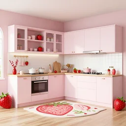 strawberry themed kitchen, room design, studio lighting