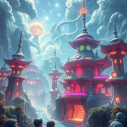 magical technological advanced structures wonderland, highly detailed, 8 k, hdr, award - winning, octane render, artstation, volumetric lighting, anime wallpaper, pop art color