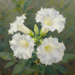 oil painting of datura strammonium flowers